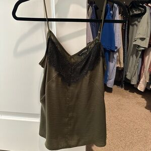 Express Olive Green Lace Trim Cami Top
